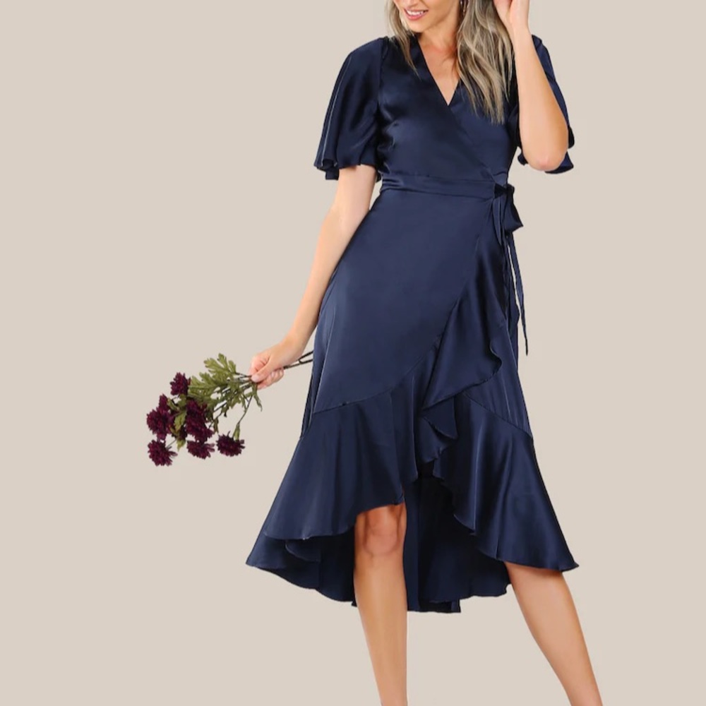 Satin Wrap Tie Dress